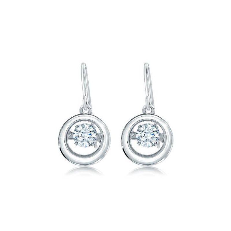 Sterling Silver Modern Earrings with Dancing CZ center - D-E20 - Click Image to Close